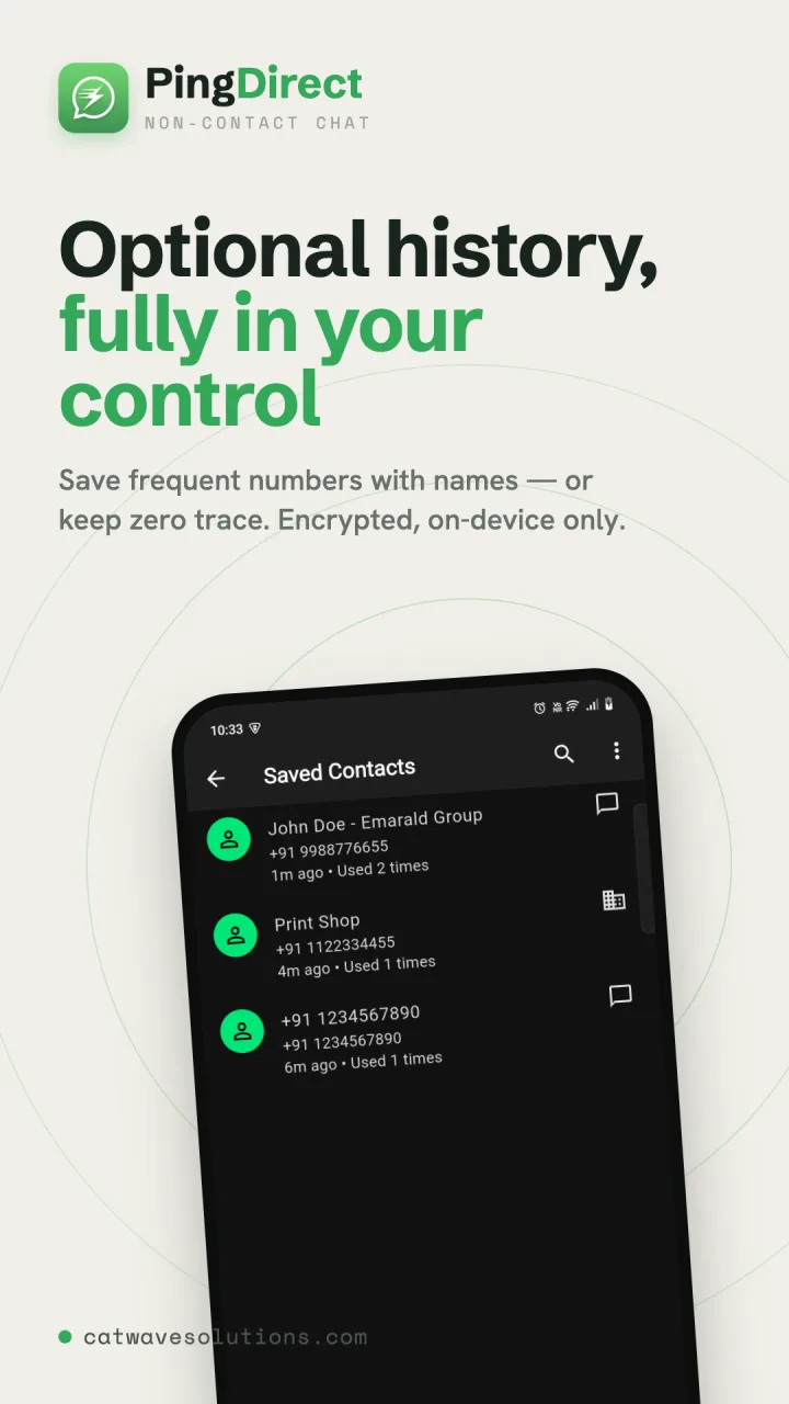 Ping Direct — optional recent-number history with custom names