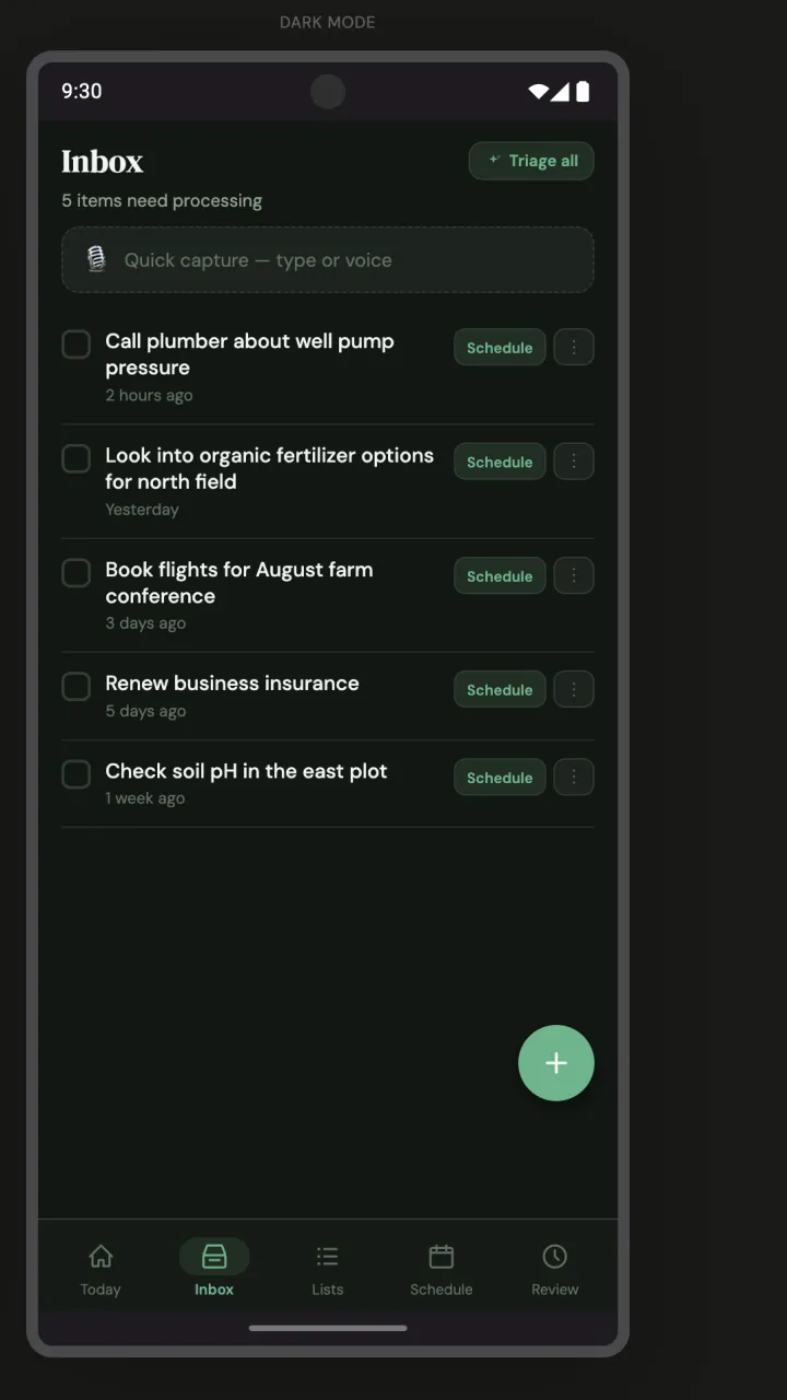Plan Forward — inbox with quick capture by typing or voice